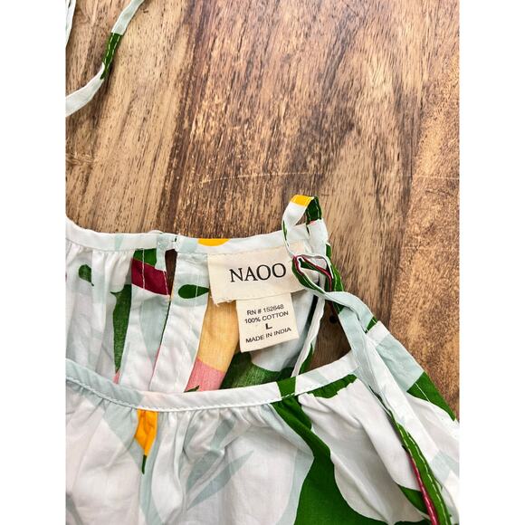 NAOO Women's Green Hawaiian Floral Tiered Maxi Dress Size Large tropical luau - Picture 3 of 5